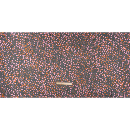 Polyester Chiffon with Metallic Gold Pinstripes - Black, Brown and Pink Abstract Spots - Designer Deadstock