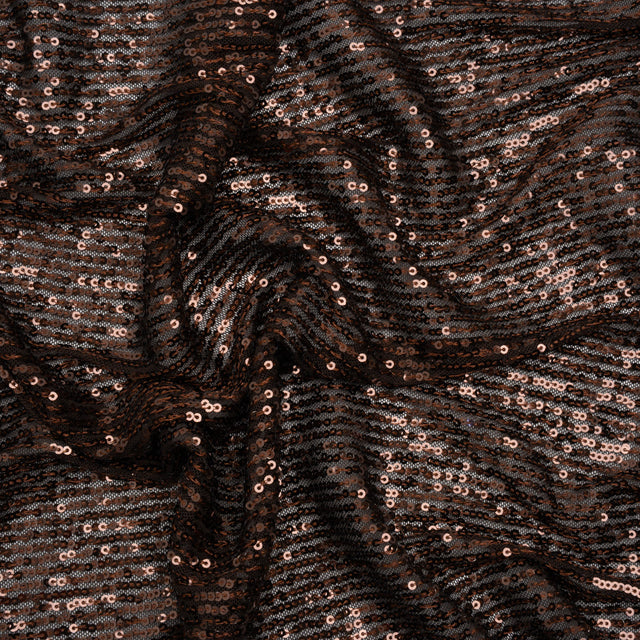Baby Sequins on Stretch Polyester Mesh - Chocolate Brown Stripes - Designer Deadstock