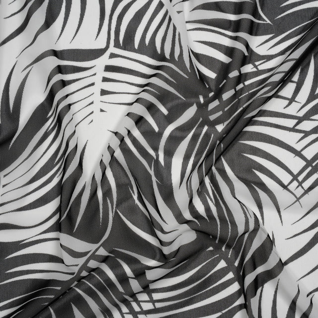 Stretch Nylon Mesh - Black and White Palm Leaves - Designer Deadstock Drape