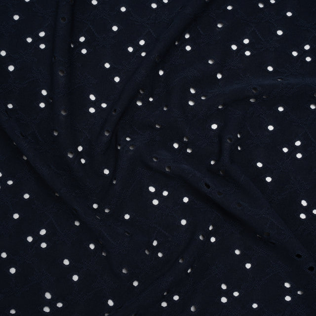 Stretch Polyester Eyelet Jersey - Navy Little Flowers - Designer Deadstock