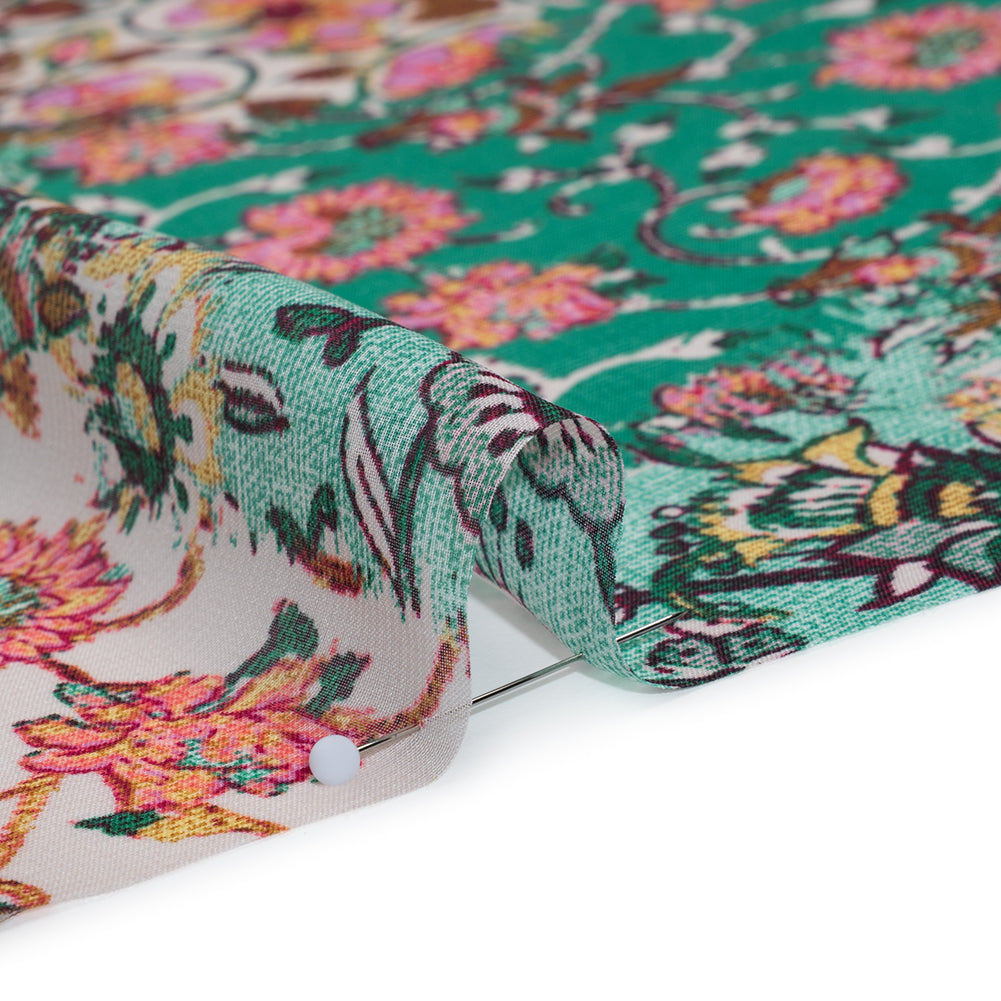 Polyester Chiffon Print - Pink, Mint Green and Yellow Flowers and Tiles Patchwork - Designer Deadstock Full