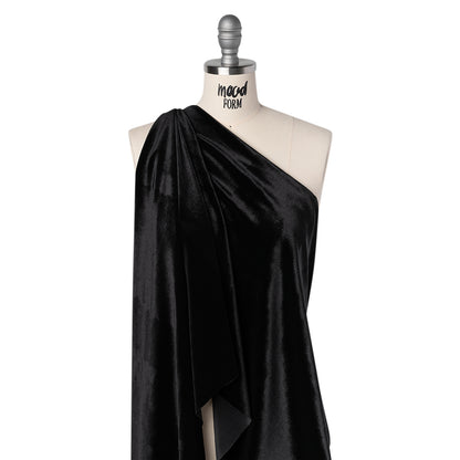 Stretch Polyester Velour - Black - Designer Deadstock Drape