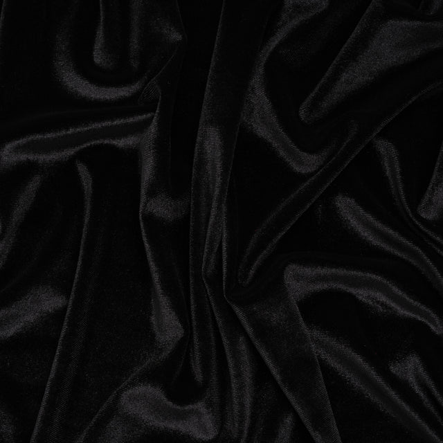 Stretch Polyester Velour - Black - Designer Deadstock