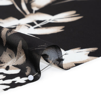 Polyester Chiffon Print - Black, Taupe and White Floral - Designer Deadstock