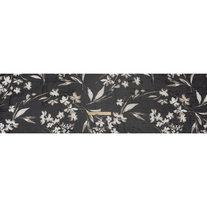 Polyester Chiffon Print - Black, Taupe and White Floral - Designer Deadstock