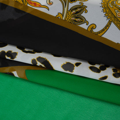Polyester Chiffon Print - Green, Black and Gold Classical Patchwork - Designer Deadstock