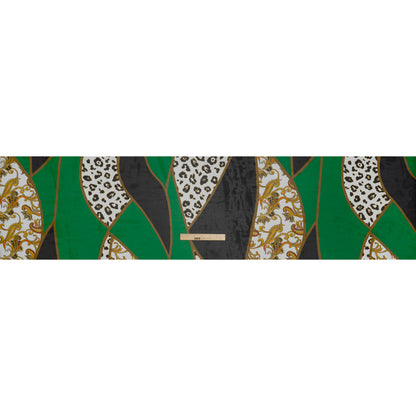 Polyester Chiffon Print - Green, Black and Gold Classical Patchwork - Designer Deadstock