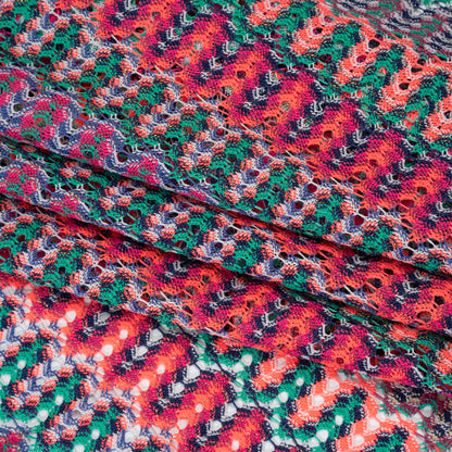 Lacy Sweater Knit with Metallic Accents - Magenta, Neon Orange and Teal Wave Stripes - Designer Deadstock