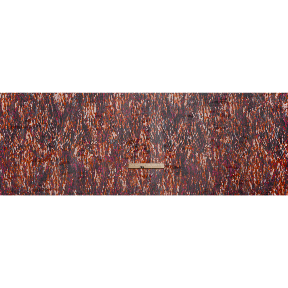 Stretch Polyester Mesh Print - Deep Magenta, Orange and White Striations - Designer Deadstock - Full
