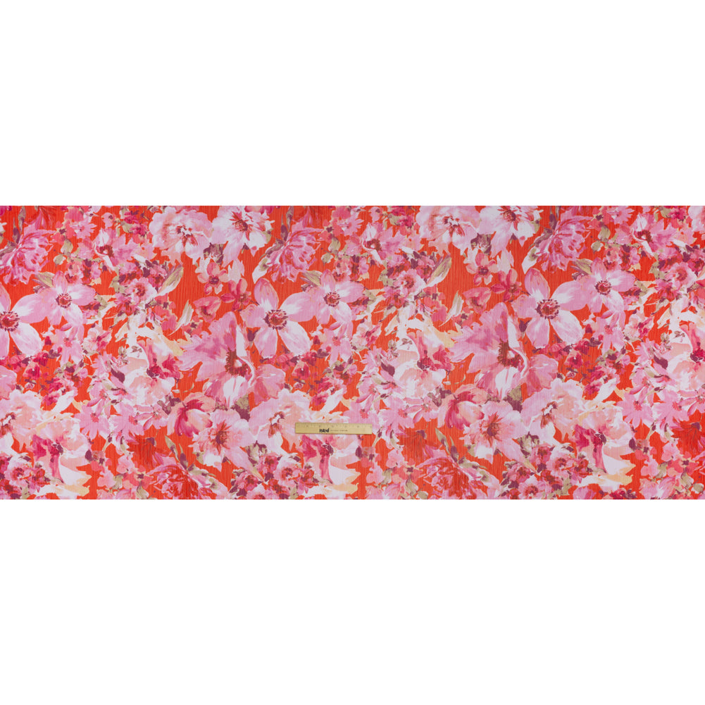 Crinkled Polyester Chiffon Print - Pink, Coral and Fuchsia Watercolor Flowers - Designer Deadstock - Full - Image 5 of 5