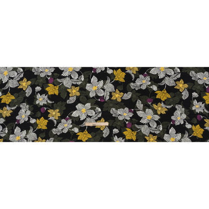 Crinkled Viscose and Nylon Woven - Olive, Yellow and Purple Floral - Designer Deadstock