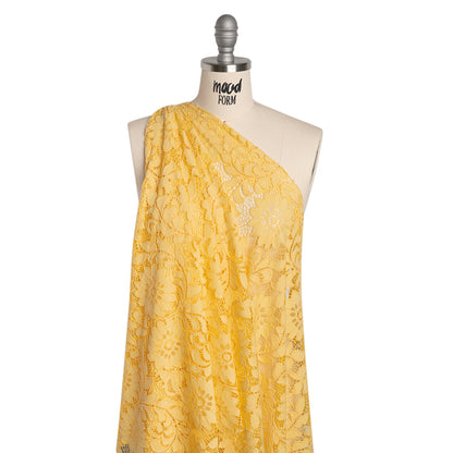 Nylon and Cotton Re-Embroidered Lace - Sunshine Yellow Floral - Designer Deadstock