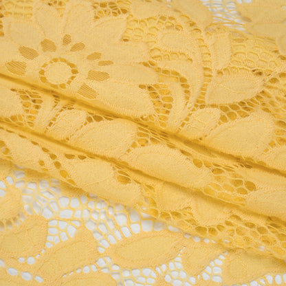 Nylon and Cotton Re-Embroidered Lace - Sunshine Yellow Floral - Designer Deadstock
