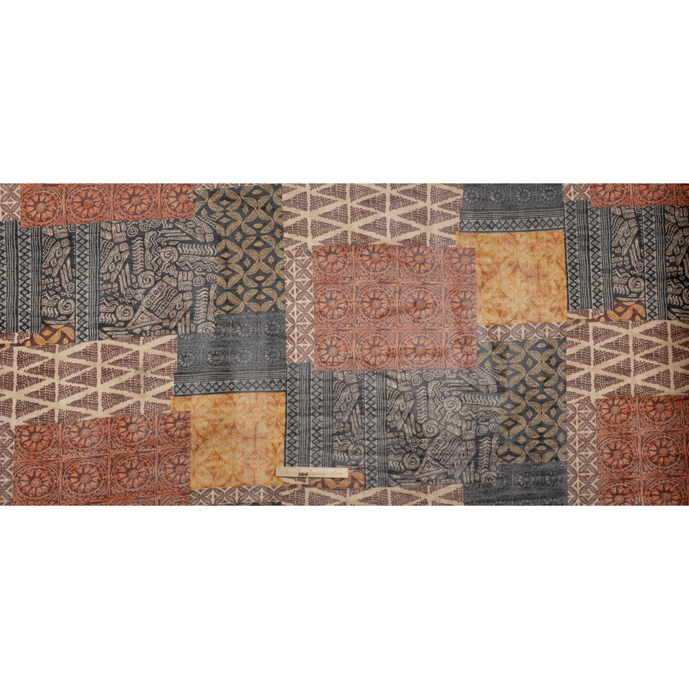 Polyester Stretch Mesh Print - Black, Orange and Burgundy Dotted Geometric - Designer Deadstock - Full - Image 5 of 5