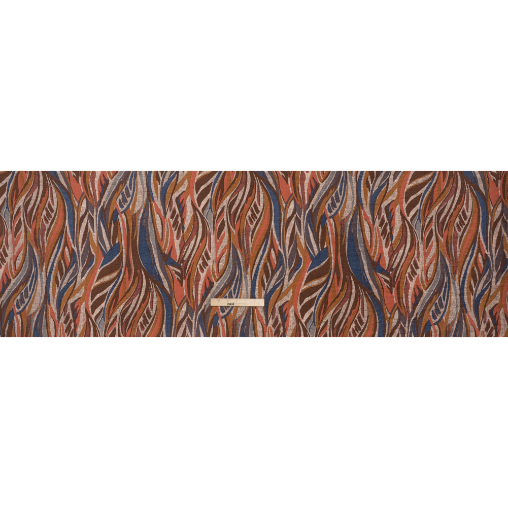 Lightweight Crinkled Rayon and Nylon Woven Print -Terracotta, Brown and Muted Blue Leafy Lines and Texture - Designer Deadstock - Full - Image 5 of 5