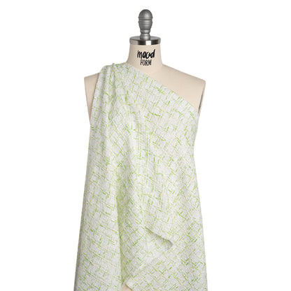 Tweedy Polyester Boucle - White and Lime Green Plaid - Deadstock