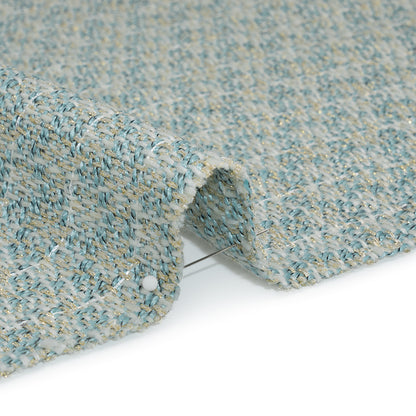 Metallic Wool Blend Tweed with Baby Sequins - Aqua, White and Gold - Deadstock