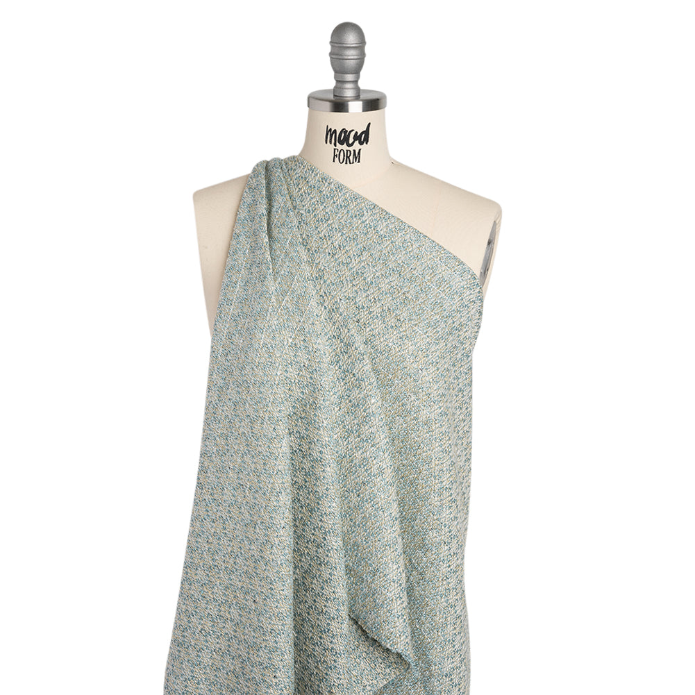 Metallic Wool Blend Tweed with Baby Sequins - Aqua, White and Gold - Deadstock - Drape