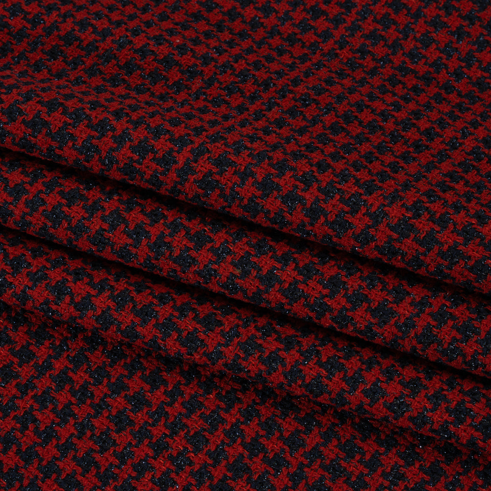Metallic Tweed - Red and Navy Houndstooth - Deadstock - Folded