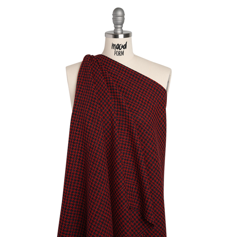 Metallic Tweed - Red and Navy Houndstooth - Deadstock - Drape
