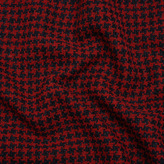 Metallic Tweed - Red and Navy Houndstooth - Deadstock