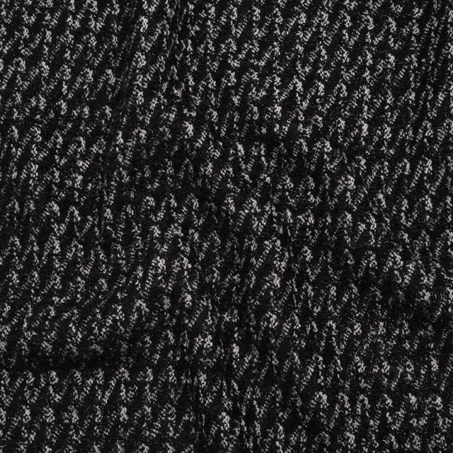 Tweedy Boucle with Metallic Eyelash Fringe - Black and White Abstract Zig Zags - Deadstock
