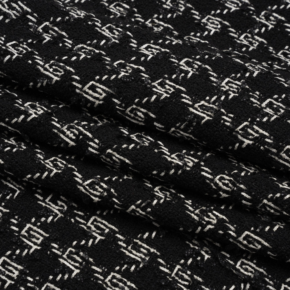 Crepe Polyester Woven - Black and White Plaid - Deadstock - Folded