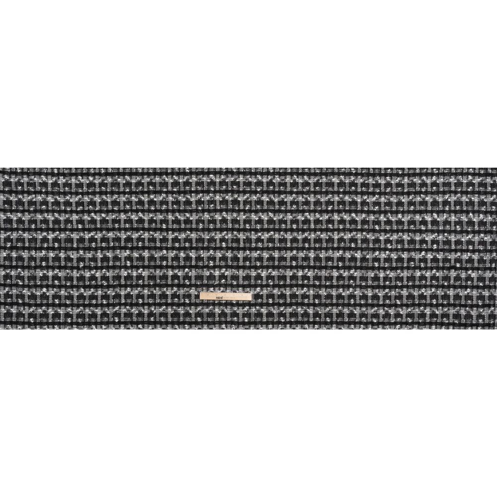 Wool Blend Tweed with Metallic Eyelash Fringe - Black and White Plaid - Deadstock - Full
