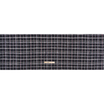 Tweedy Boucle Woven with Metallic Eyelash Fringe - Navy, White and Red Plaid - Deadstock