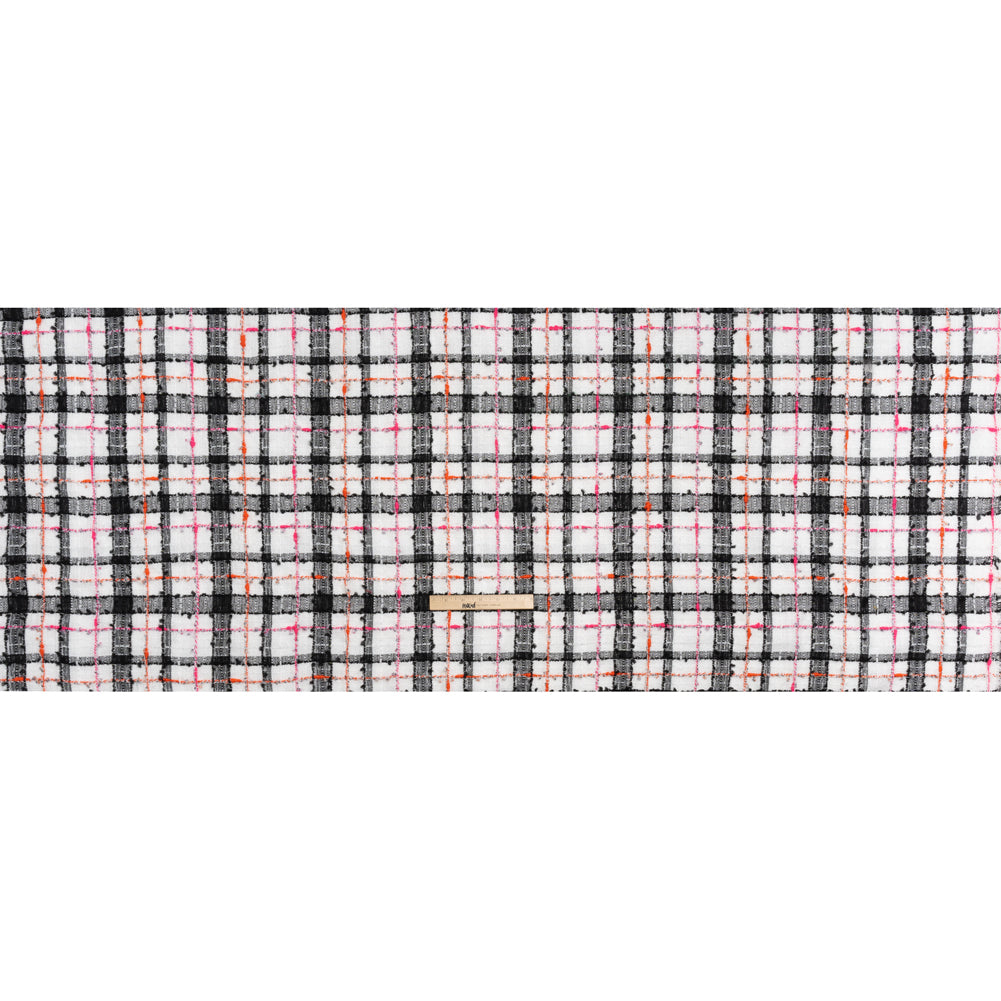 Slubbed Gauzy Polyester Woven - Black, White and Pink Plaid - Deadstock - Full