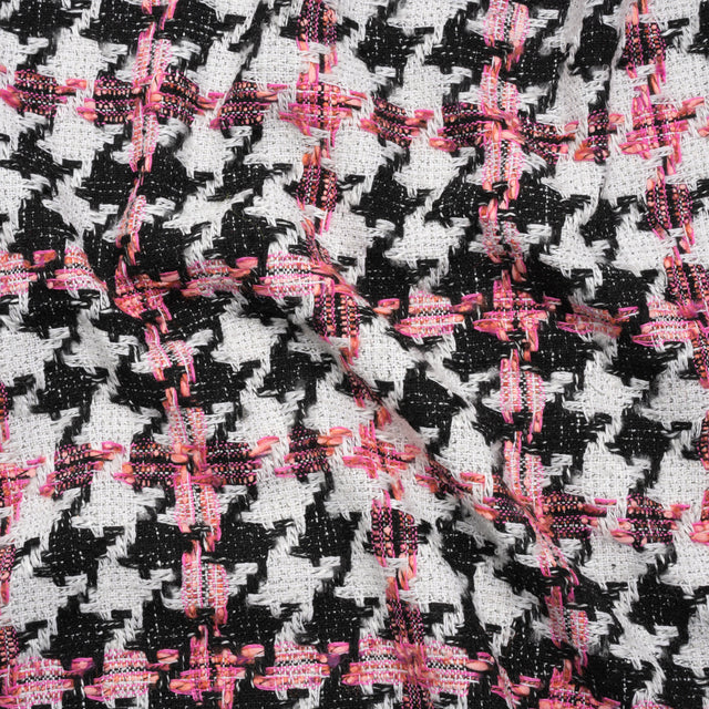 Tweedy Boucle Woven - Black, White and Pink Houndstooth - Deadstock