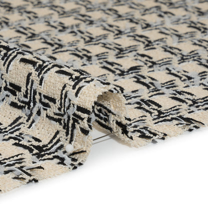 Wool Blend Boucle Tweed - Ivory and Black Houndstooth - Deadstock