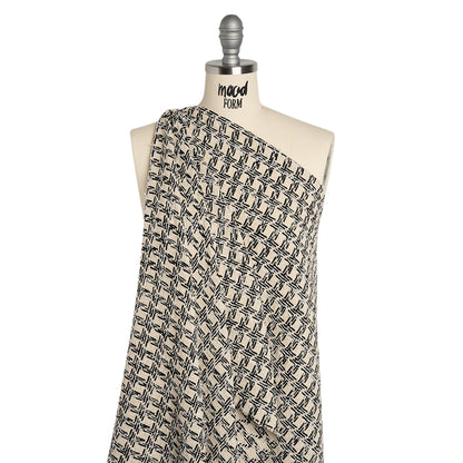 Wool Blend Boucle Tweed - Ivory and Black Houndstooth - Deadstock