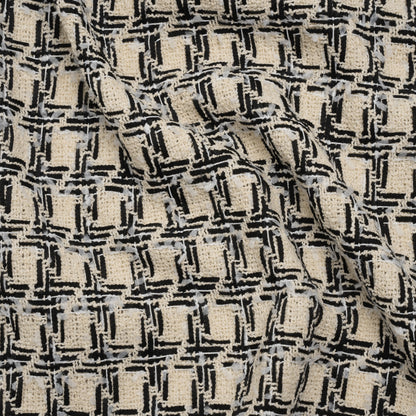 Wool Blend Boucle Tweed - Ivory and Black Houndstooth - Deadstock