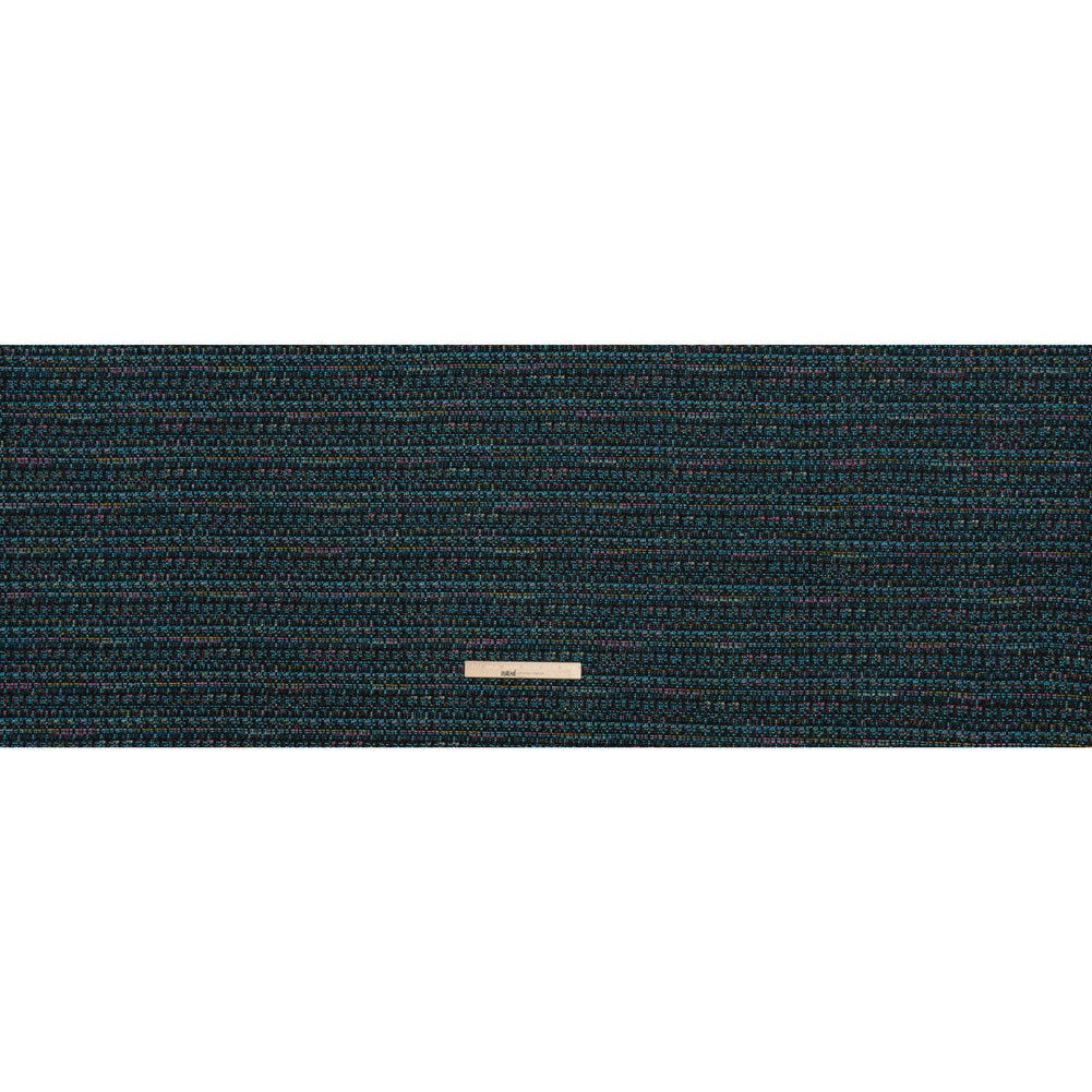 Polyester Tweed with Metallic Gold Strands - Turquoise, Black and Pink Striations - Deadstock - Full