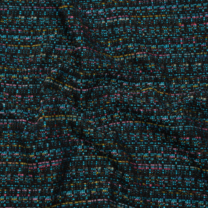 Polyester Tweed with Metallic Gold Strands - Turquoise, Black and Pink Striations - Deadstock