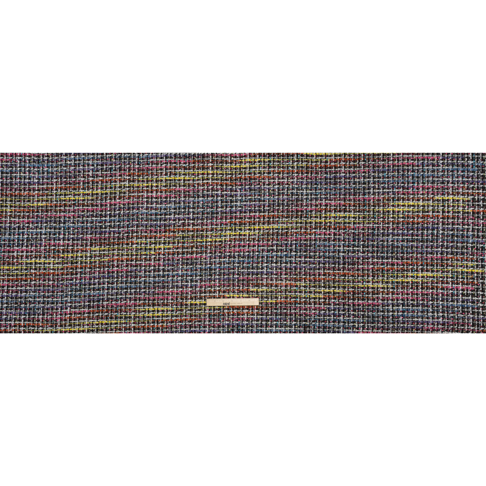 Polyester Tweed - Black, White and Rainbow Tactile Stripes Plaid - Deadstock - Full