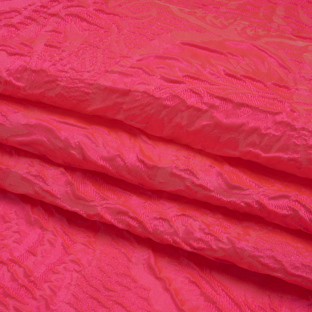 Polyester Brocade - Monochrome Neon Pink Roses and Leaves - Folded