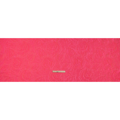 Polyester Brocade - Monochrome Neon Pink Roses and Leaves