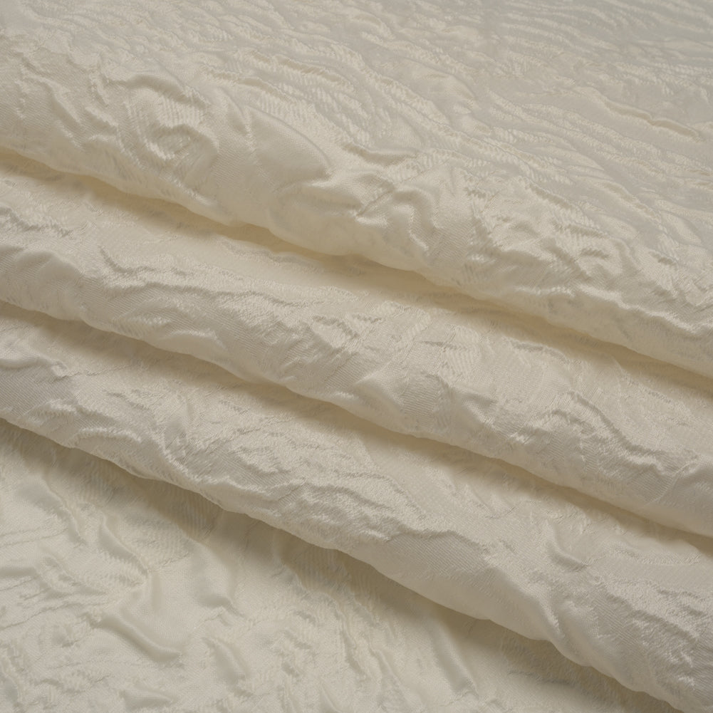 Polyester Brocade - Monochrome Ivory Roses and Leaves - Folded