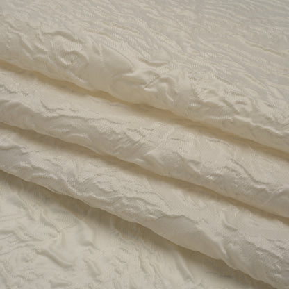 Polyester Brocade - Monochrome Ivory Roses and Leaves