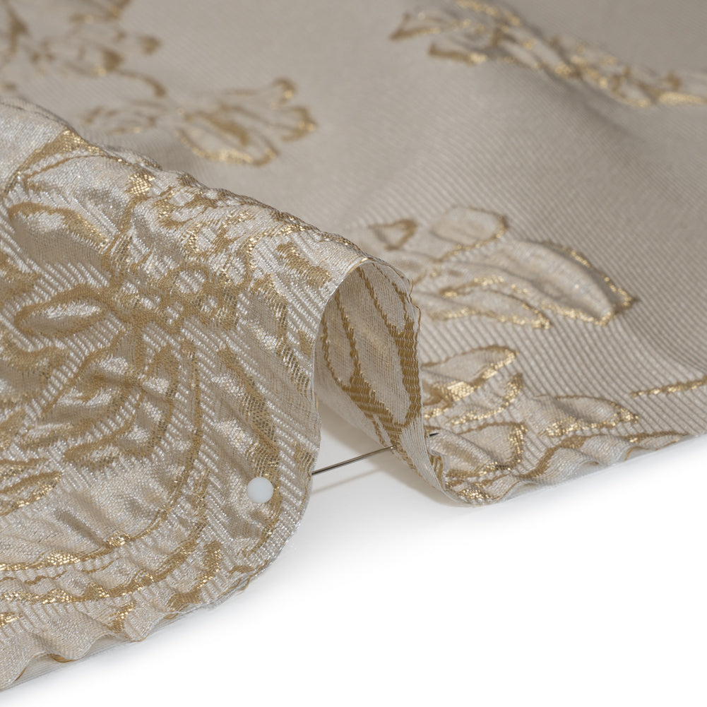 Metallic Brocade - Beige and Gold Blossoming Stems - Detail