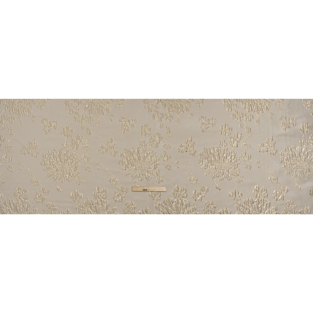 Metallic Brocade - Beige and Gold Blossoming Stems - Full