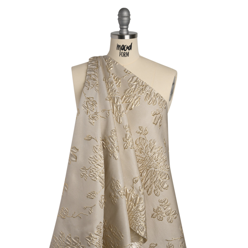 Metallic Brocade - Beige and Gold Blossoming Stems - Drape