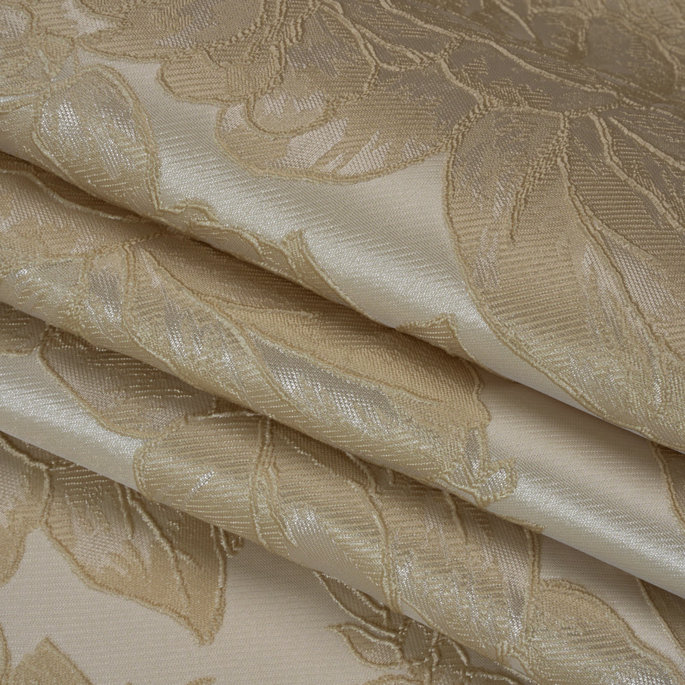 Polyester Brocade - Beige Cabbage Roses - Folded