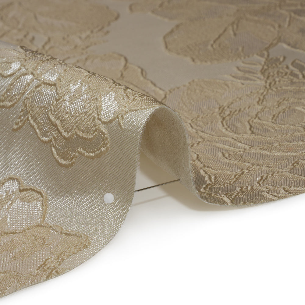 Polyester Brocade - Beige Cabbage Roses - Detail