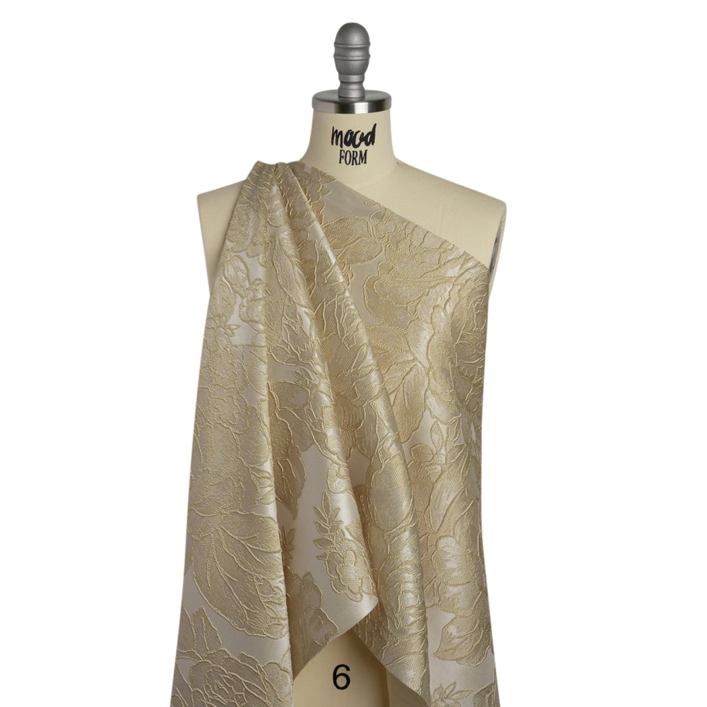 Polyester Brocade - Beige Cabbage Roses - Drape