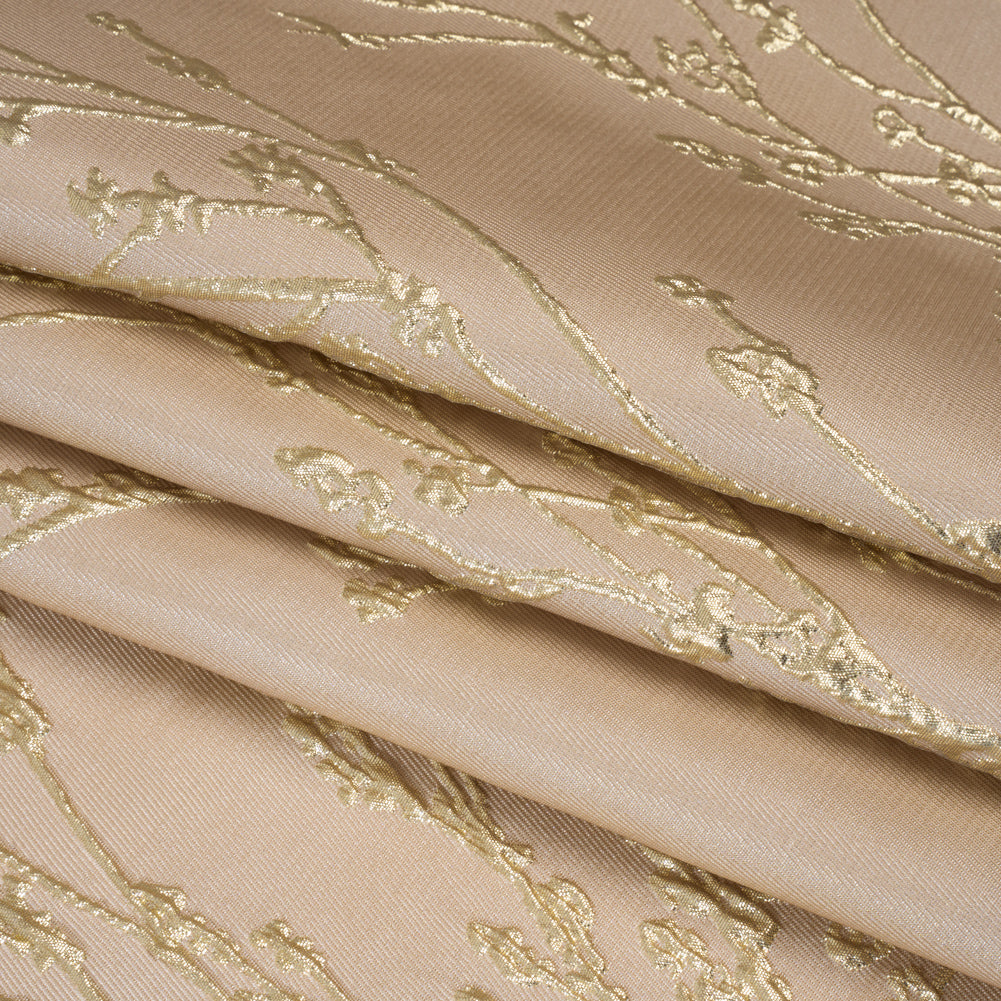 Metallic Brocade - Beige and Gold Flowering Branches - Folded