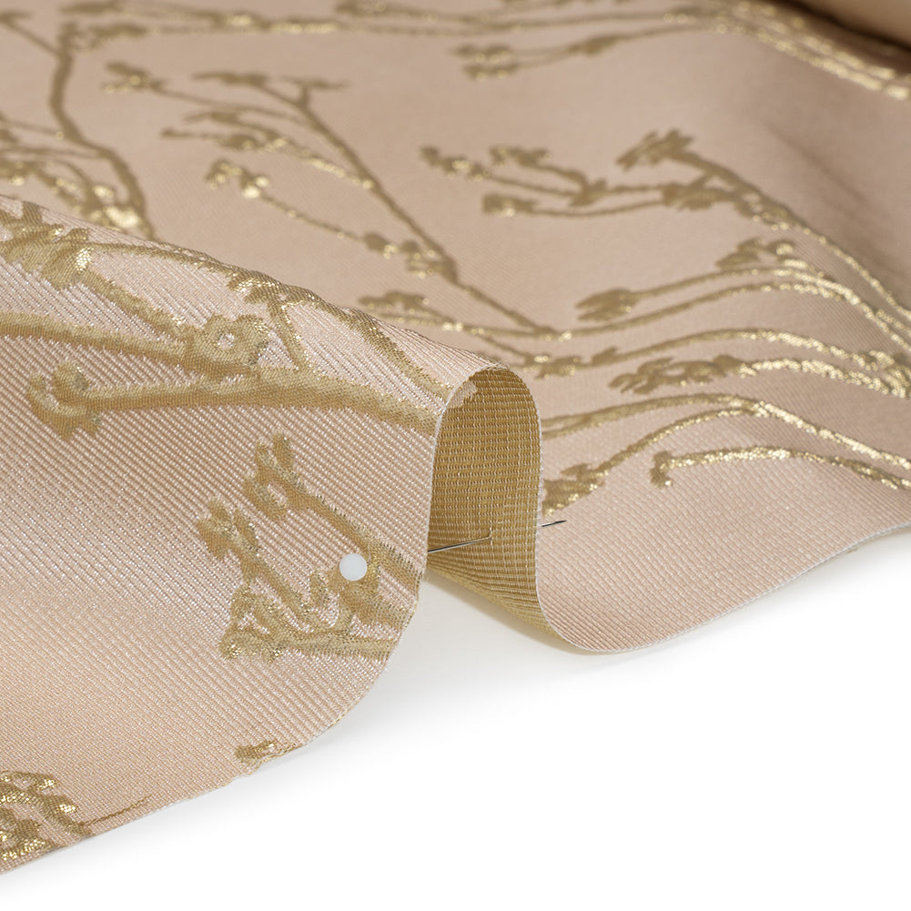 Metallic Brocade - Beige and Gold Flowering Branches - Detail