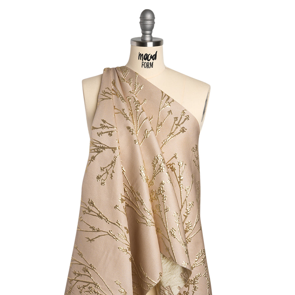 Metallic Brocade - Beige and Gold Flowering Branches - Drape